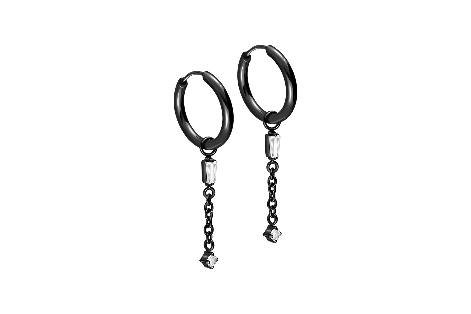 Chirurgenstahl Ohrclicker Creolen 2 KRISTALLE + KETTE von Piercingline